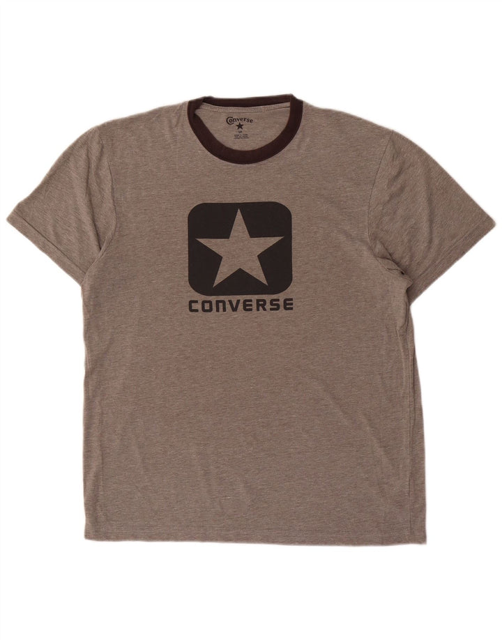T-shirt grafica da uomo Converse Top Small in cotone color block grigio