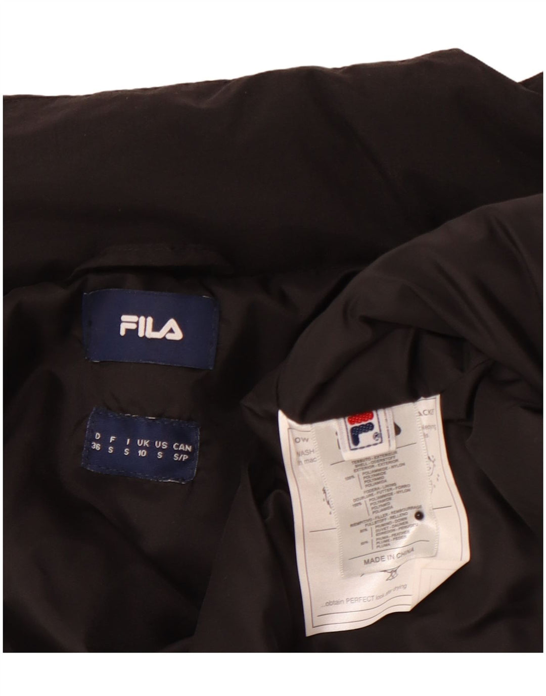 Giacca imbottita da donna FILA UK 10 Small nera in poliammide