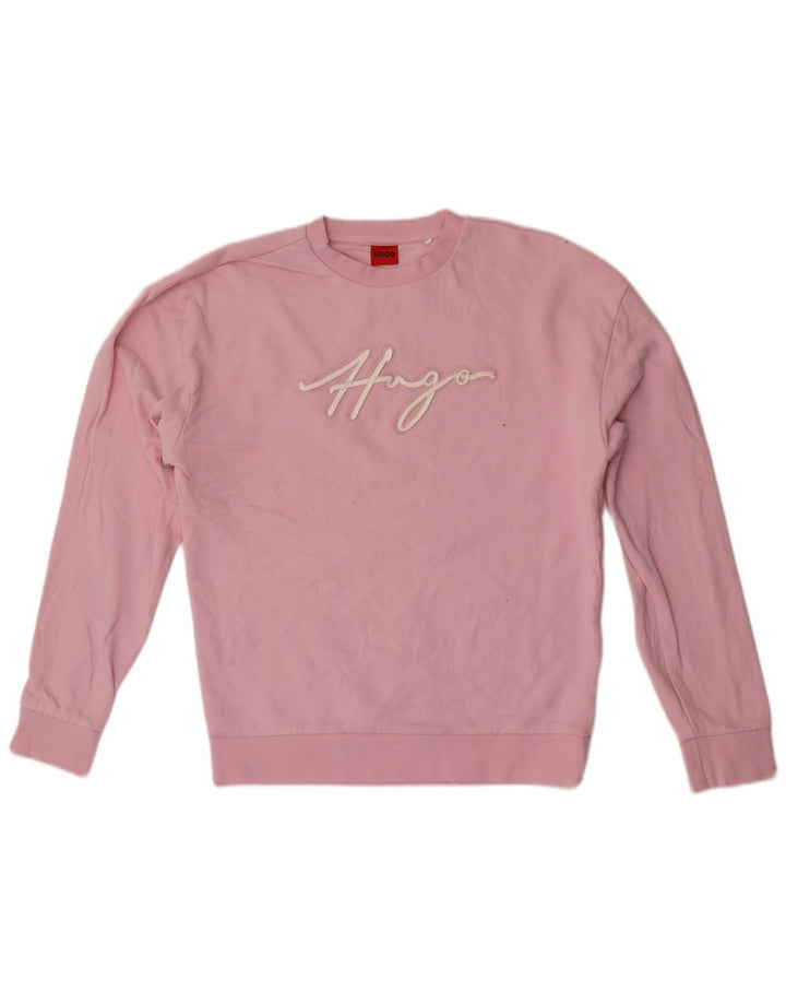Felpa grafica da donna Hugo Boss Maglione UK 14 Cotone rosa medio