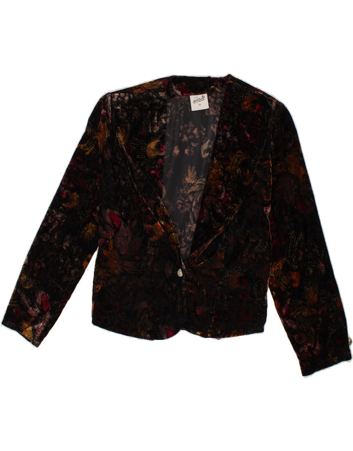 INCOGNITO Womens 1 Button Blazer Jacket EU 36 Small Black Floral Acetate Vintage Incognito and Second-Hand Incognito from Messina Hembry 