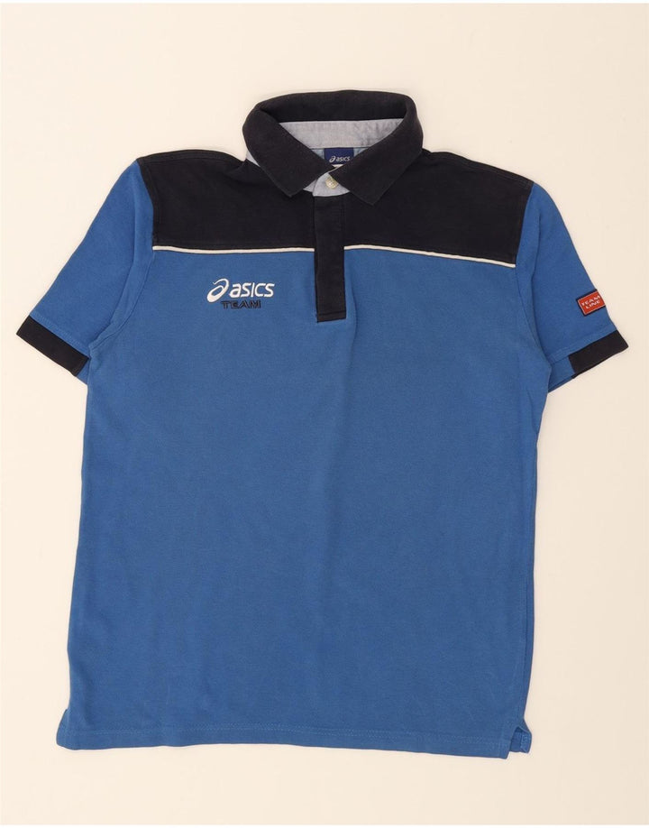 ASICS Mens Polo Shirt Large Blue Colourblock Vintage Asics and Second-Hand Asics from Messina Hembry 
