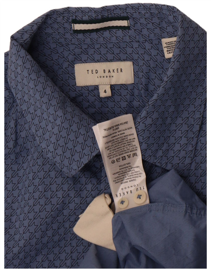 Camicia da uomo Ted Baker taglia 4 grande cotone geometrico blu
