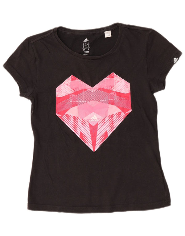 T-shirt grafica Adidas Climalite Crop da donna UK 4/6 XS cotone nero