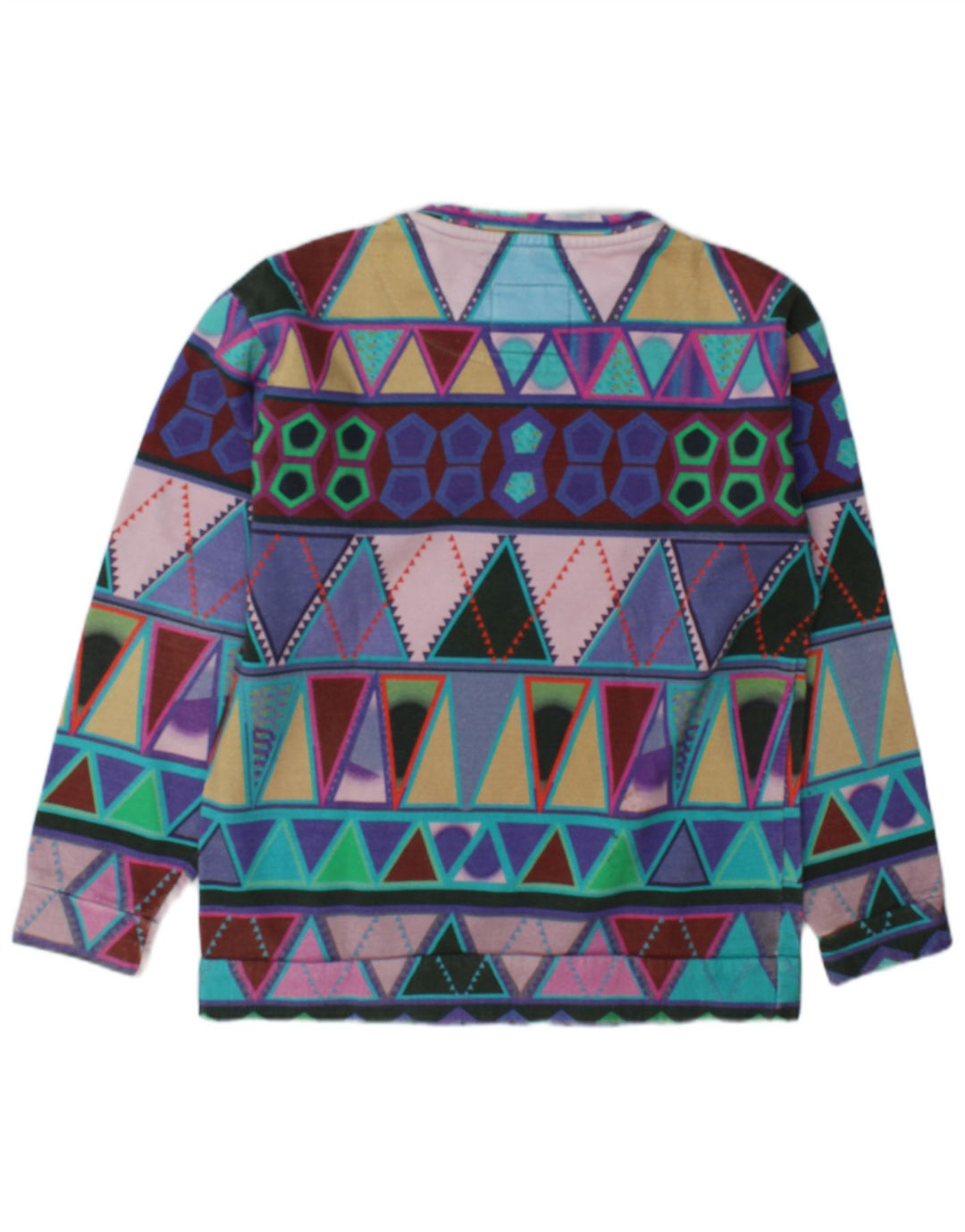 Felpa da donna vintage maglione UK 14 medio multicolore geometrico