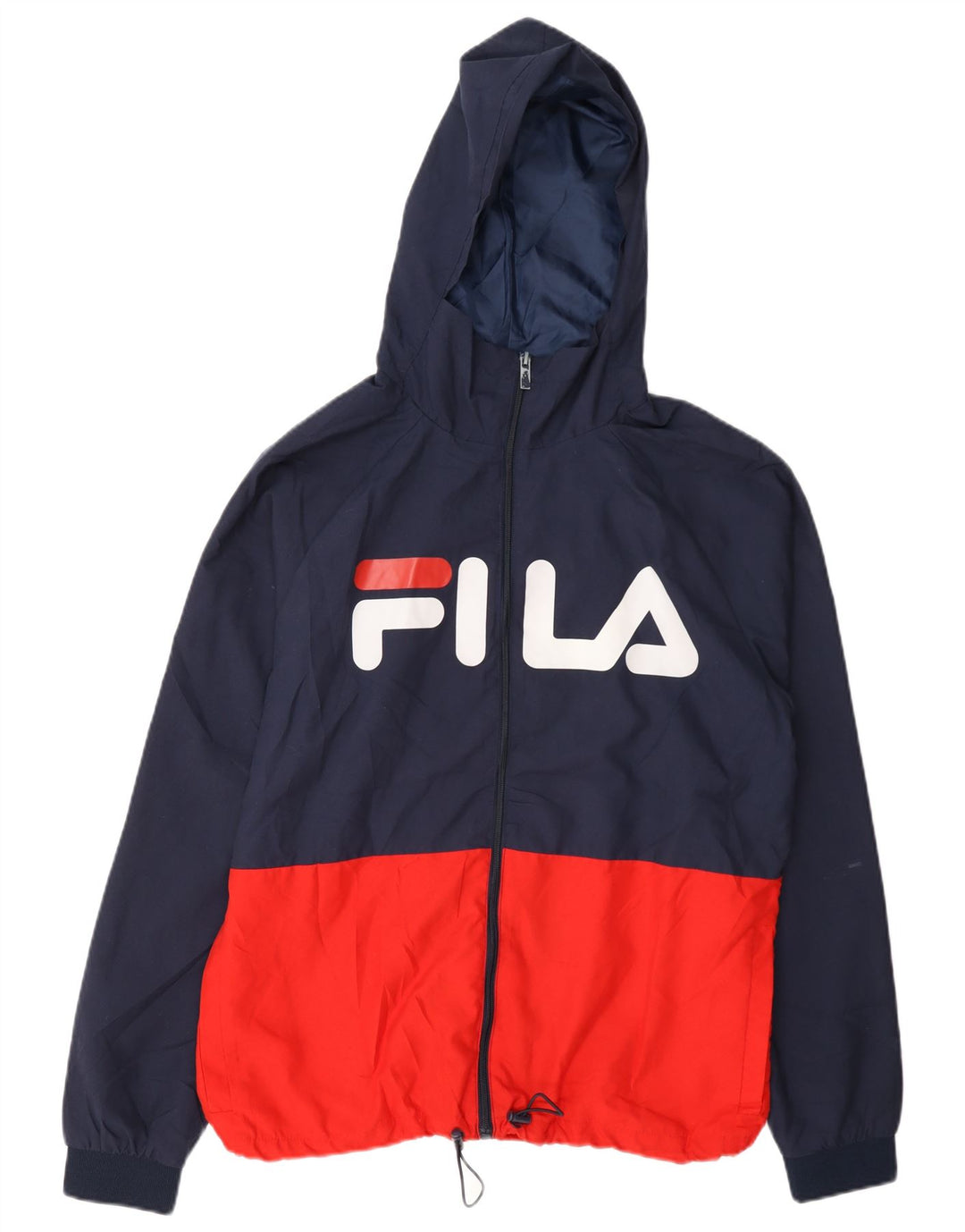 Giacca sportiva da uomo con cappuccio grafico Fila, color block medio blu navy