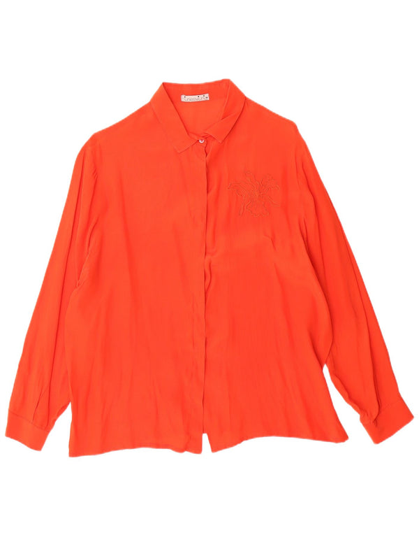 Camicetta oversize da donna vintage IT 50 XL Seta floreale arancione