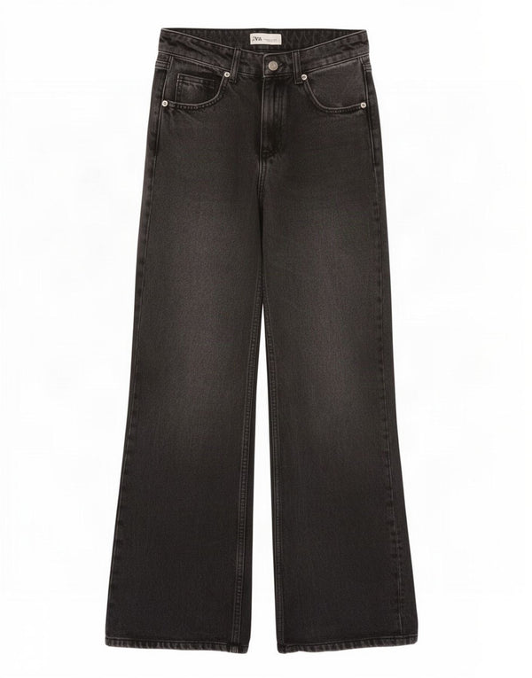 Jeans Zara da donna a gamba larga a vita alta EU 32 2XS W22 L31 Cotone grigio