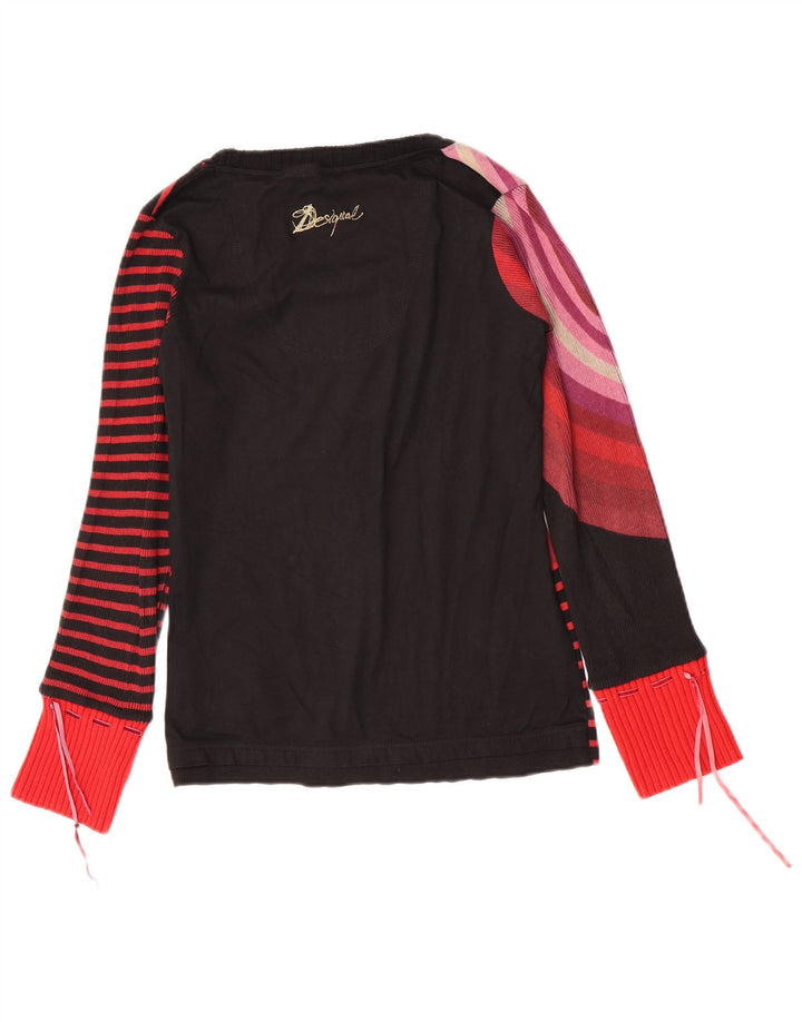 Desigual Womens Graphic Top manica lunga UK 14 Large Black Striped