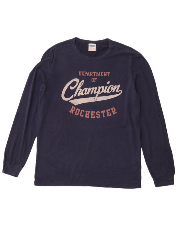 CHAMPION Top da uomo con grafica Rochester a maniche lunghe in cotone blu navy medio