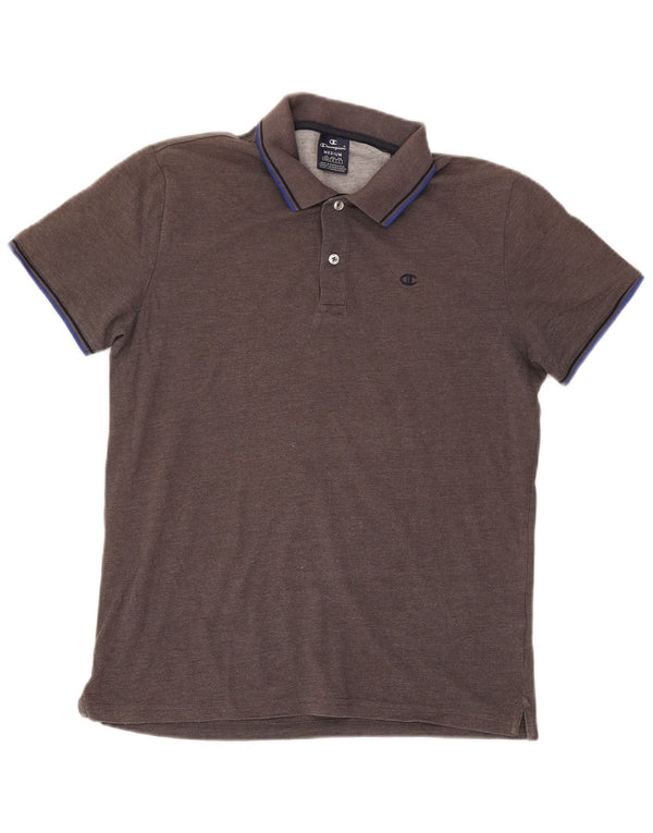 Polo da uomo Champion in cotone a righe grigio medio