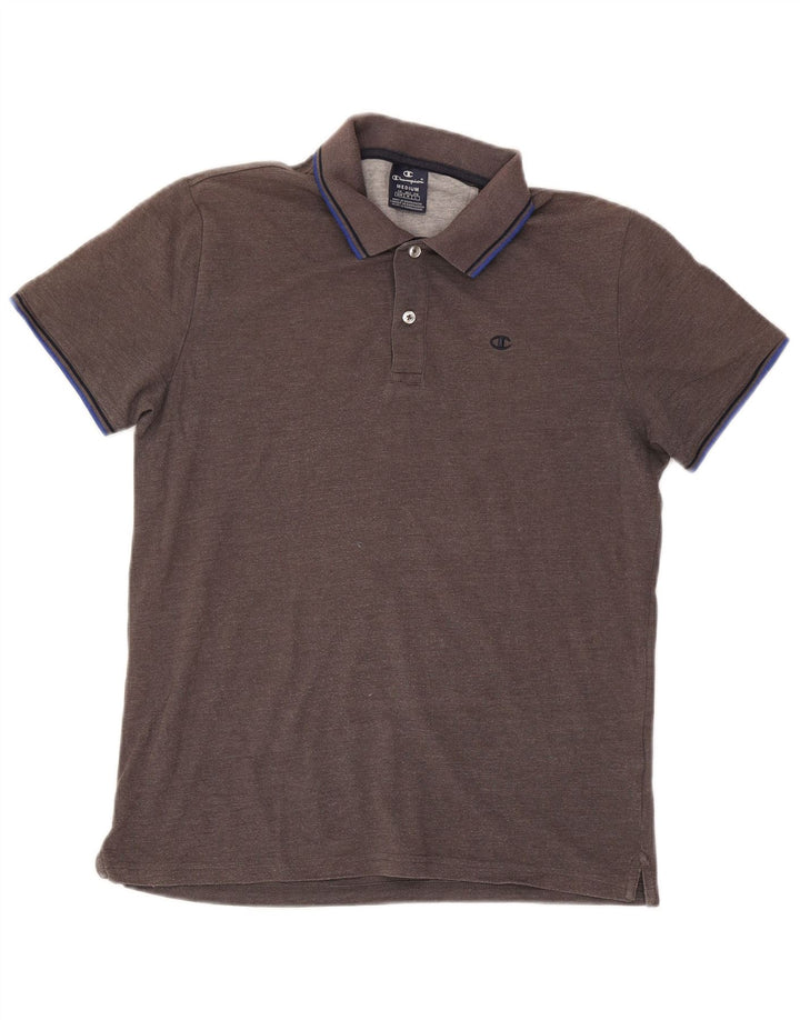 Polo da uomo Champion in cotone a righe grigio medio