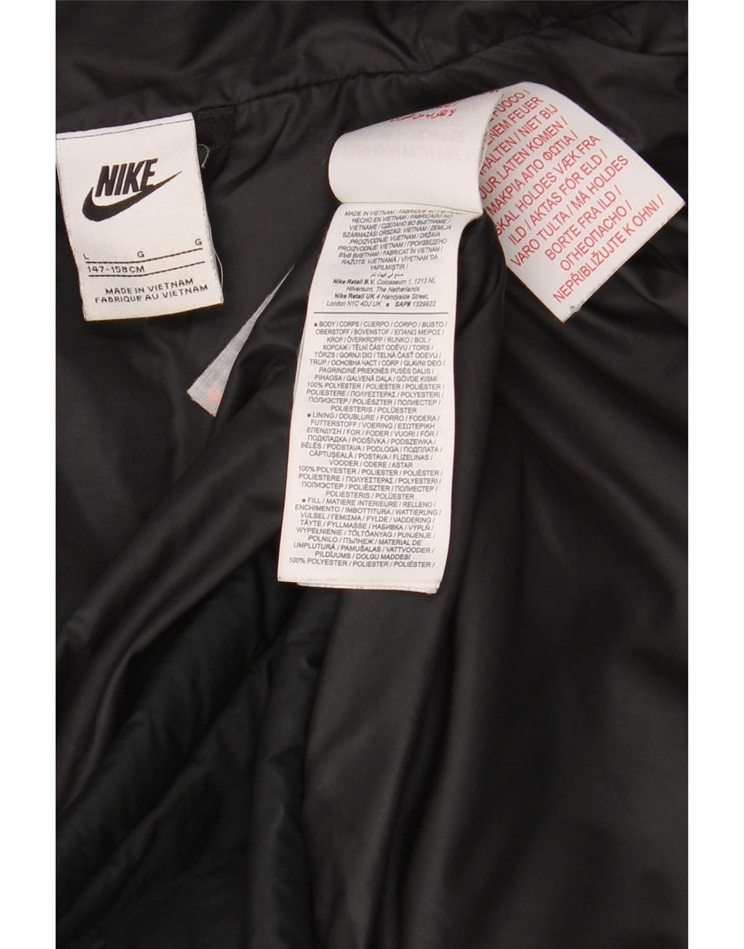 Giacca imbottita con cappuccio Nike da ragazzo 12-13 anni Large nera in poliestere