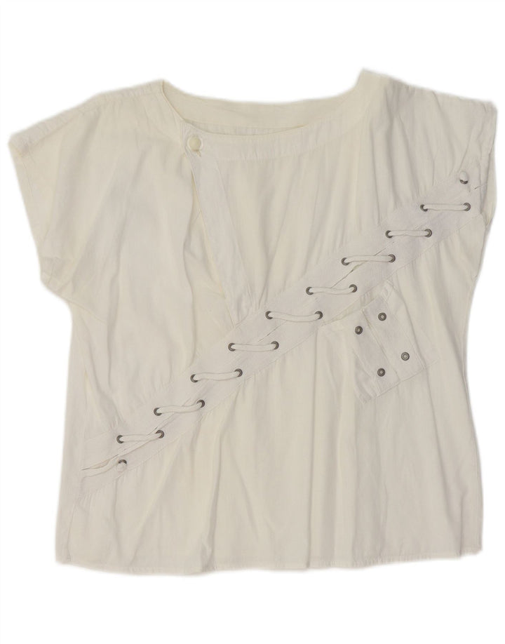 T-shirt corta da donna VINTAGE Top UK 14 medio bianco