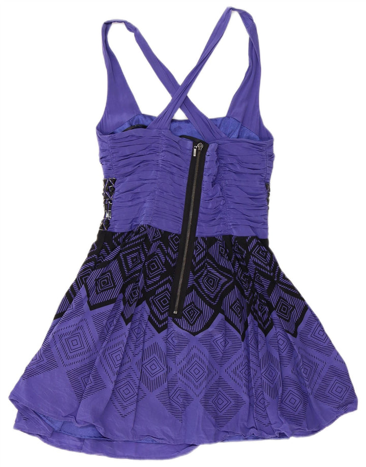 Top alla caviglia da donna vintage UK 12 Poliestere geometrico viola medio