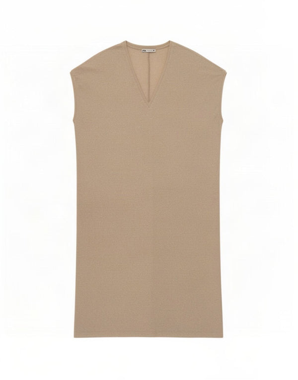 Abito maglione oversize senza maniche da donna Zara UK 12 Poliestere beige medio