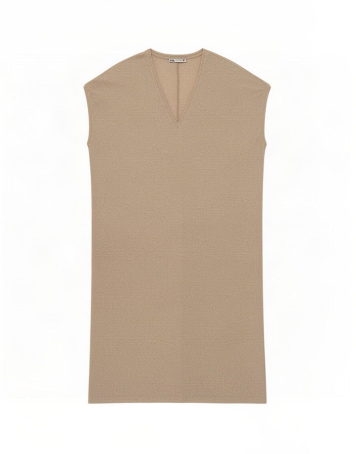 Abito maglione oversize senza maniche da donna Zara UK 12 Poliestere beige medio