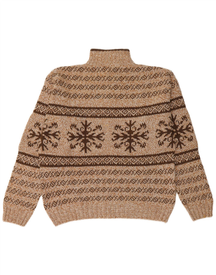 Maglione vintage da uomo con zip e collo in acrilico Fair Isle marrone medio