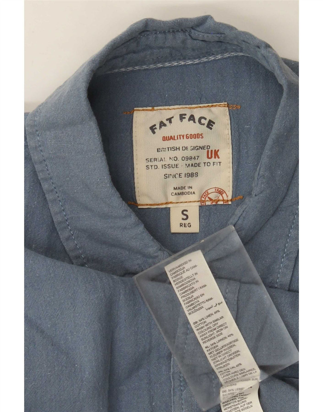 Camicia a maniche corte da uomo Fat Face piccola in lino blu