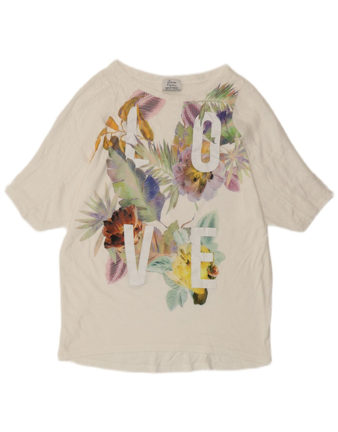 T-shirt grafica da donna ZARA Top UK 10 Small White Floral