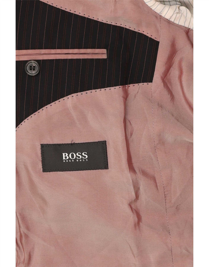 Giacca blazer da uomo a 3 bottoni Hugo Boss IT 52 XL classica in lana gessata nera