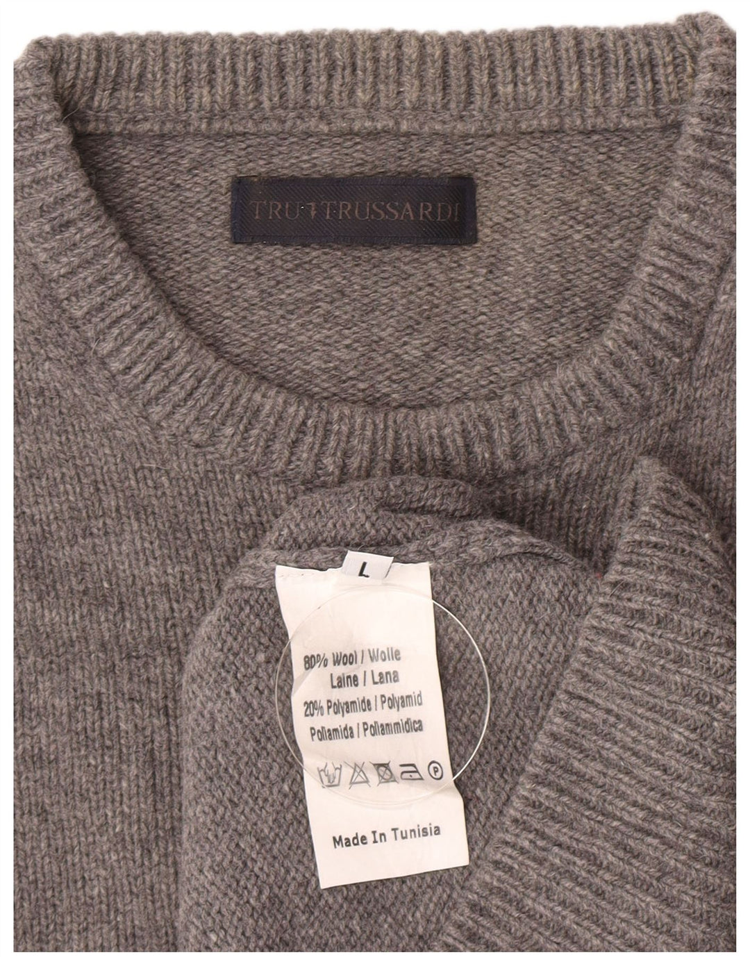 Maglione Maglione Girocollo Donna Trussardi UK 16 Large Grigio Lana