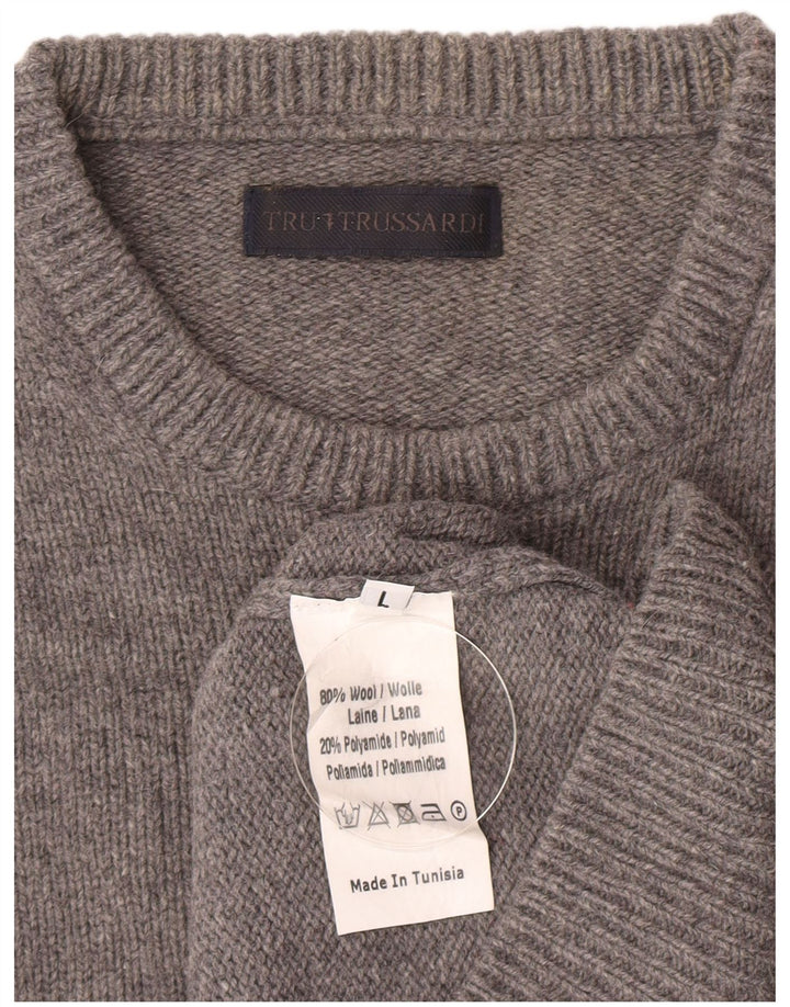 Maglione Maglione Girocollo Donna Trussardi UK 16 Large Grigio Lana