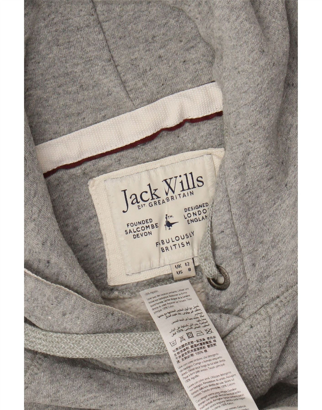 JACK WILLS Felpa con cappuccio grafica da donna UK 12 Blocco colore grigio medio