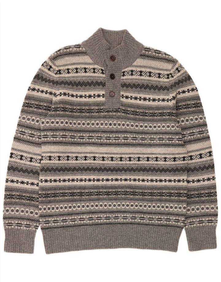 Crew Clothing Maglione da uomo con collo a bottoni, grande grigio Fair Isle