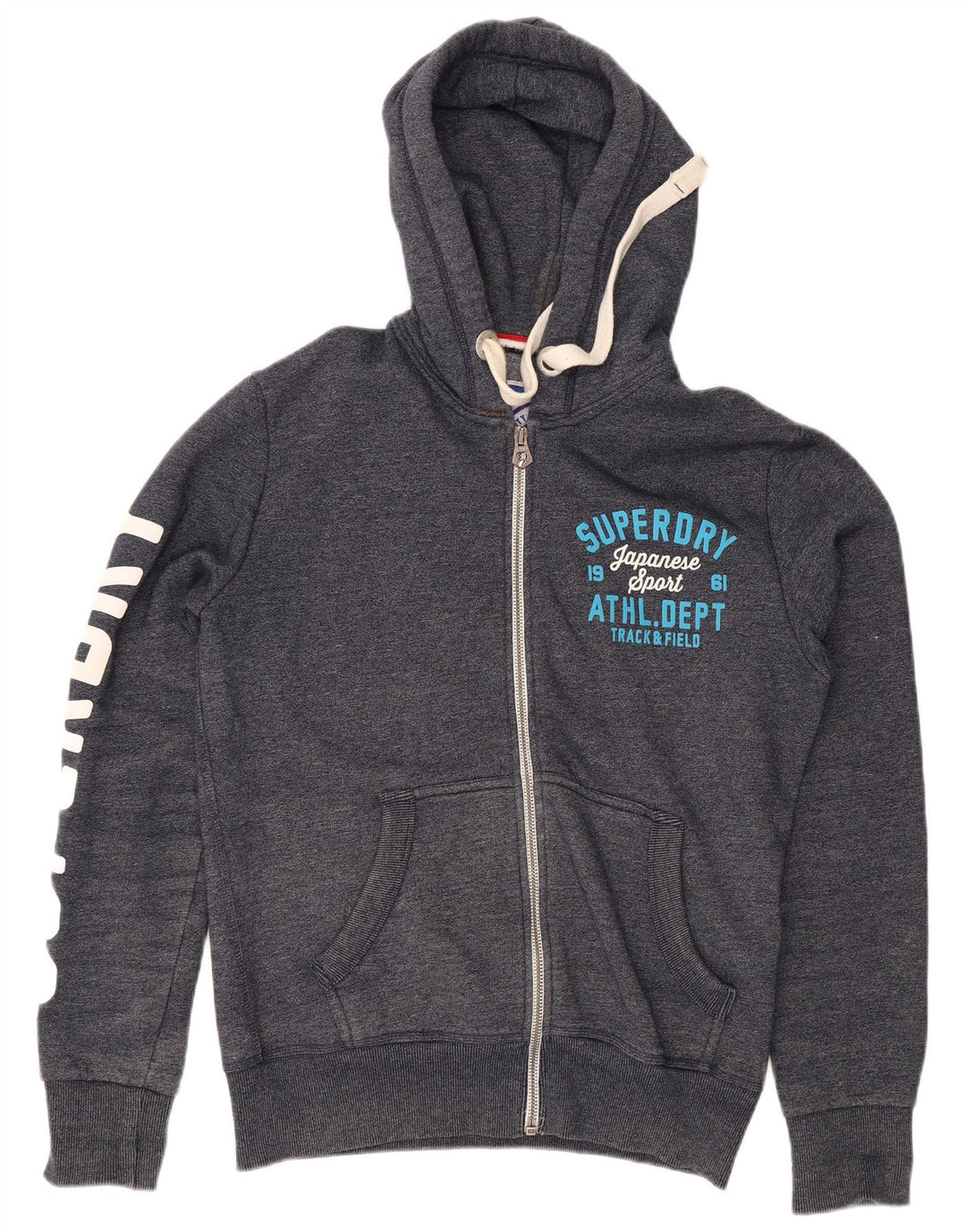 Maglione con cappuccio e zip grafica da uomo Superdry grande in cotone grigio