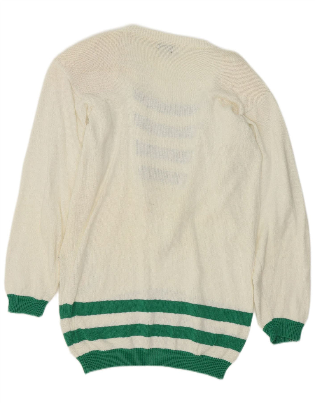 Maglione da donna vintage con scollo a barca con grafica EU 38 a righe bianche medie