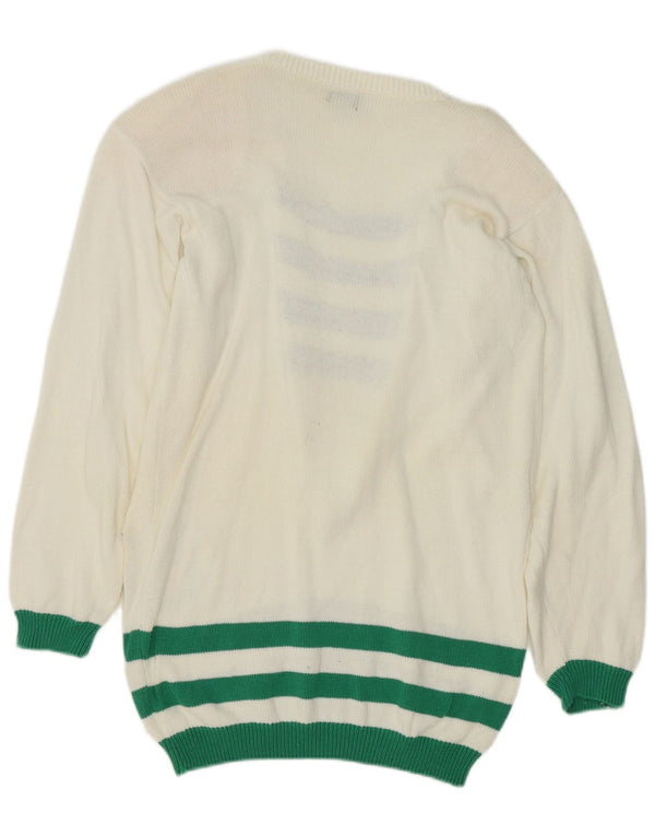 Maglione da donna vintage con scollo a barca con grafica EU 38 a righe bianche medie