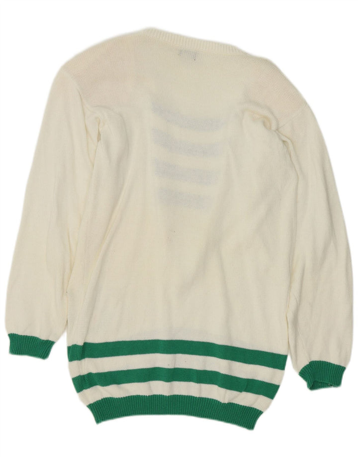 Maglione da donna vintage con scollo a barca con grafica EU 38 a righe bianche medie