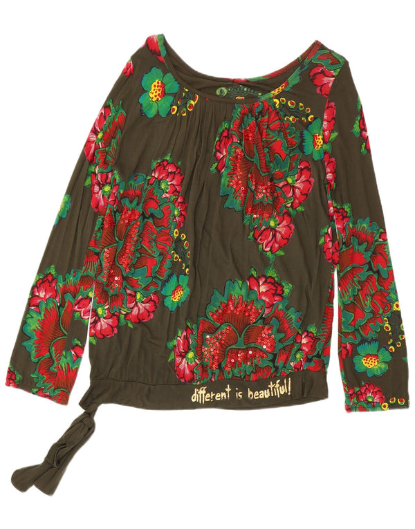 Desigual Camicetta a maniche lunghe da donna Top UK 16 Large Khaki Floral