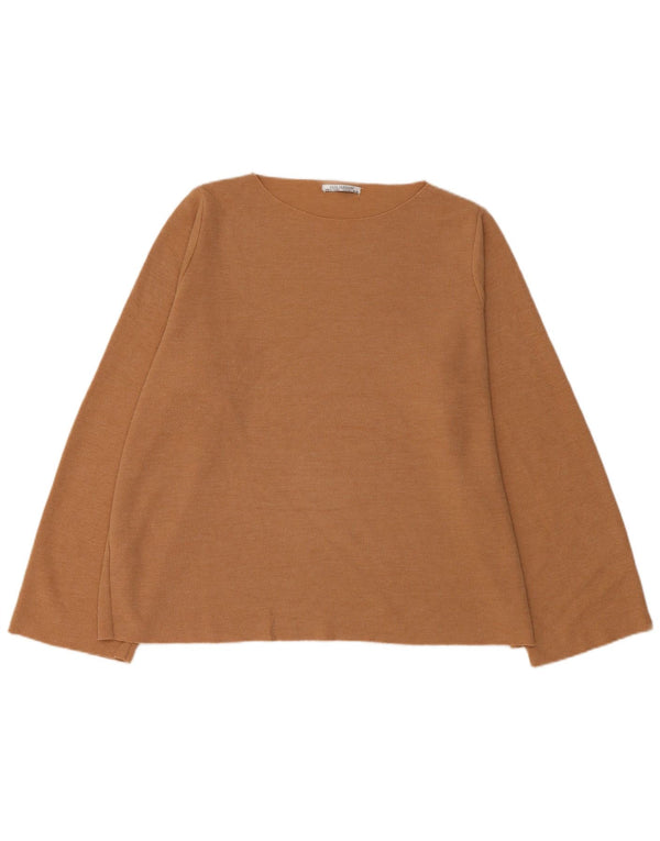 Top oversize da donna Zara a maniche lunghe UK 16 grande cotone marrone