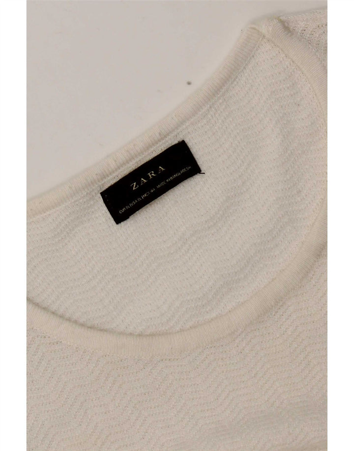 Top Zara da donna a maniche lunghe UK 18 XL bianco a spina di pesce