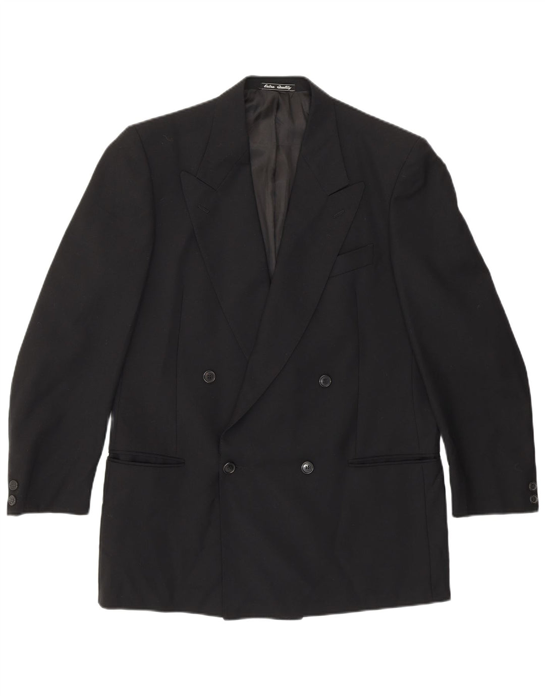 VINTAGE Mens Double Breasted Blazer Jacket IT 50 Large Black Virgin Wool