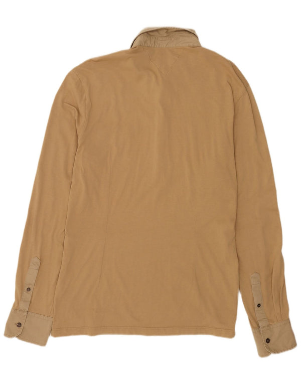 Polo da rugby da uomo a maniche lunghe Tommy Hilfiger XL in cotone beige