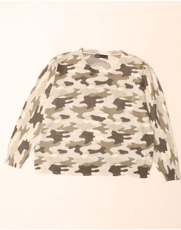 MARKS & SPENCER Maglione da donna con scollo a barca UK 20 2XL Beige Camouflage
