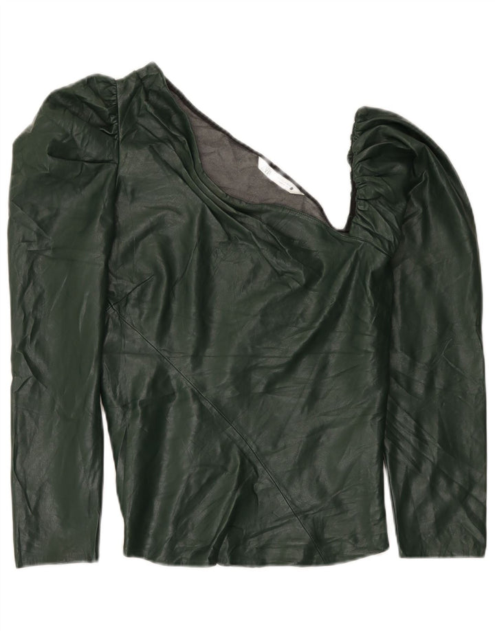 Top monospalla da donna in ecopelle Zara UK 12 Poliuretano verde medio