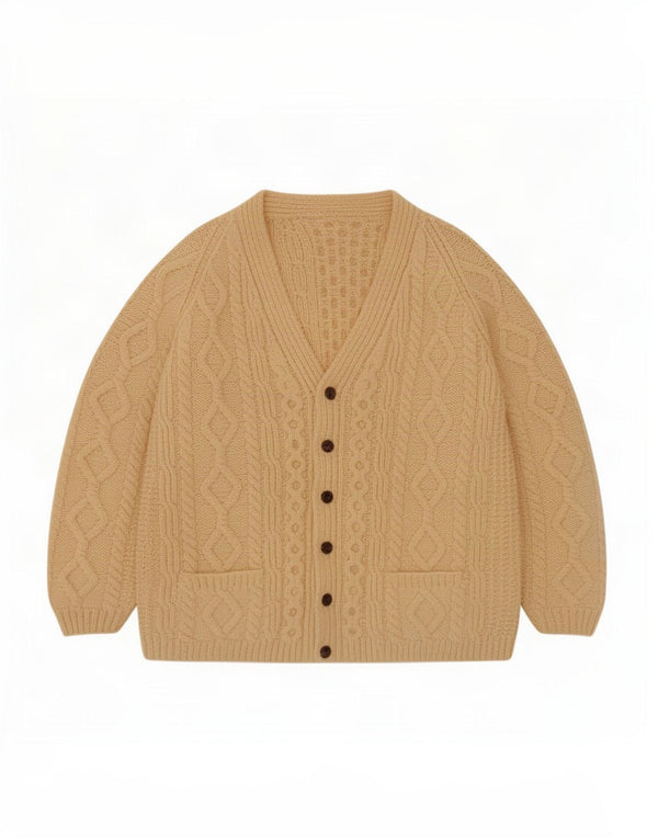 Maglione cardigan da uomo vintage beige medio
