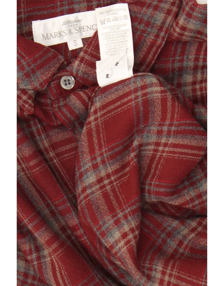 Camicia in flanella da uomo Marks & Spencer piccolo motivo a quadri rossi in viscosa