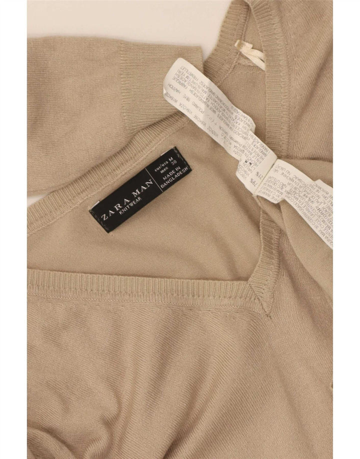 Maglione Zara da uomo con scollo a V in viscosa beige medio