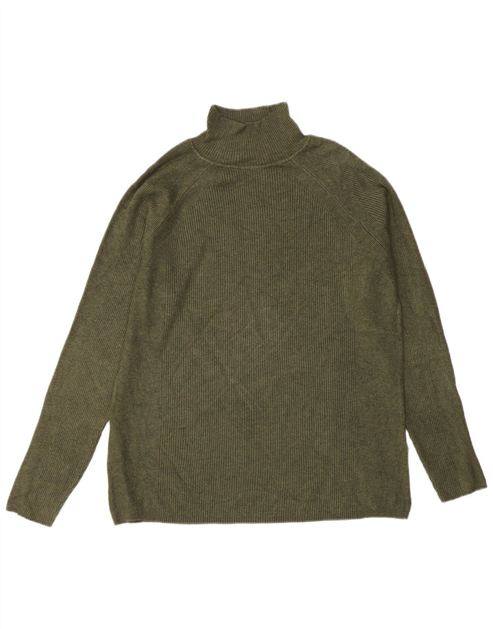 Maglione maglione a collo alto da donna Marks & Spencer UK 14 grande viscosa kaki