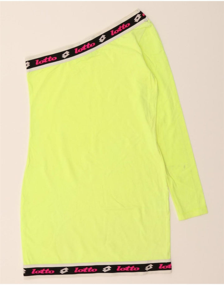 LOTTO Womens Graphic One Shoulder Top UK 12 Medium Yellow Cotton Vintage Lotto and Second-Hand Lotto from Messina Hembry 