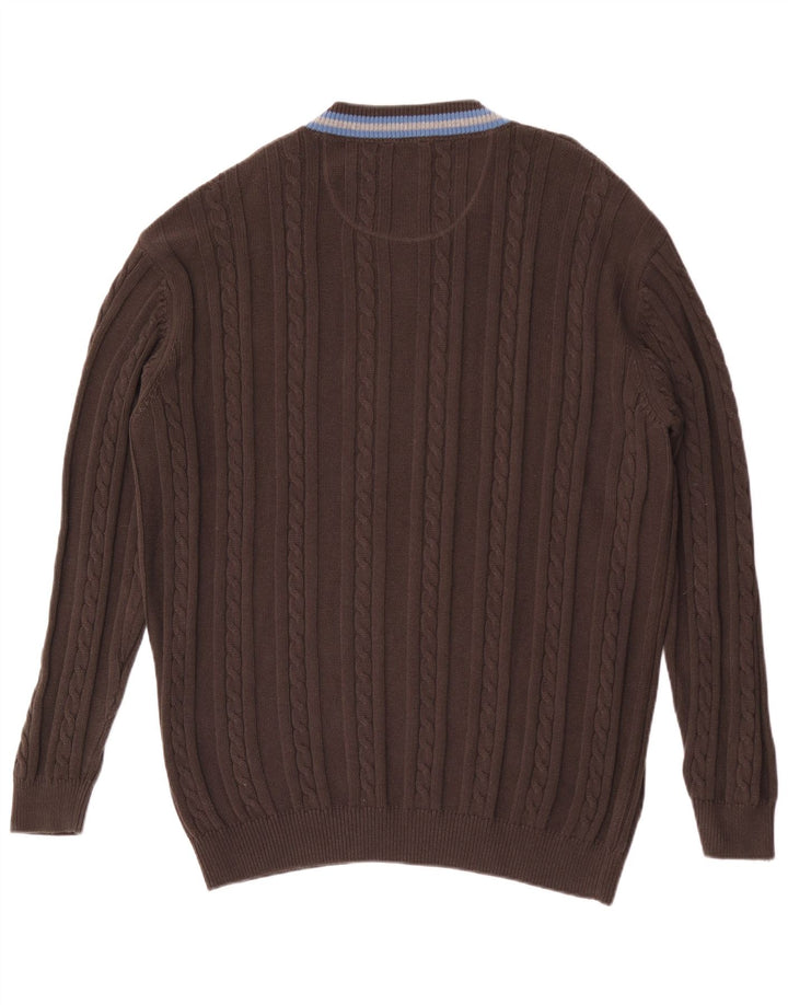 Maglione da uomo con scollo a V Basefield 2XL cotone a righe marrone