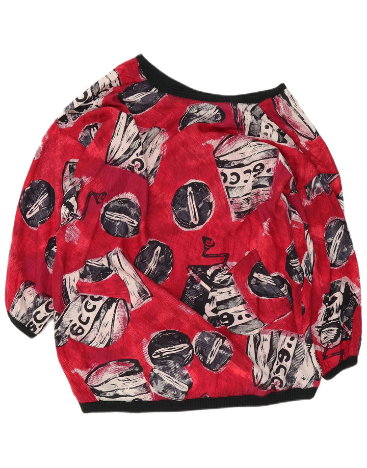 Camicetta vintage oversize da donna con motivo astratto UK 18 XL Rossa