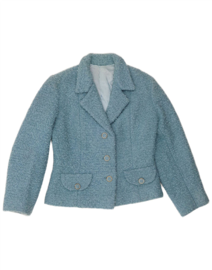 Giacca blazer vintage da donna a 3 bottoni corta UK 12 blu medio