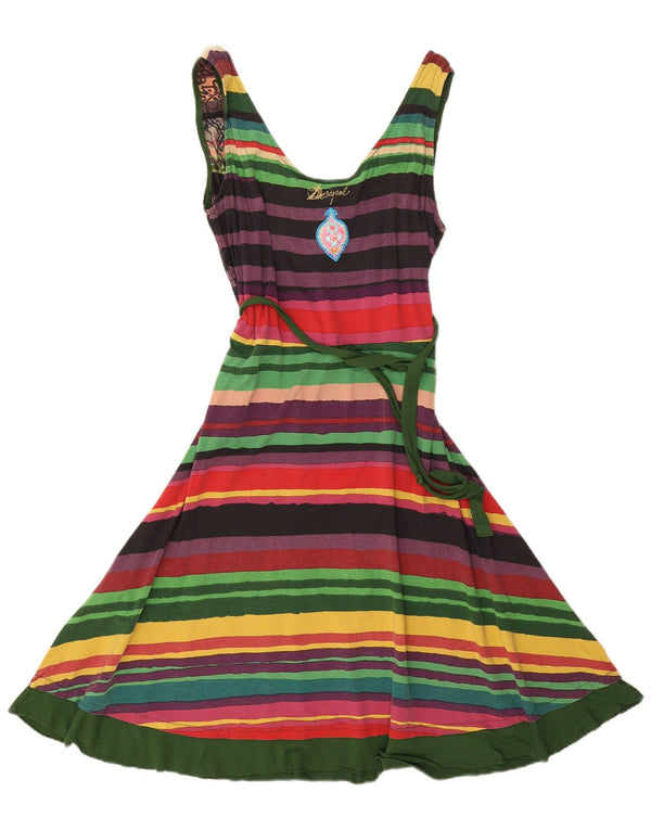 Desigual Abito da donna senza maniche a trapezio UK 14 Grande a righe multicolore