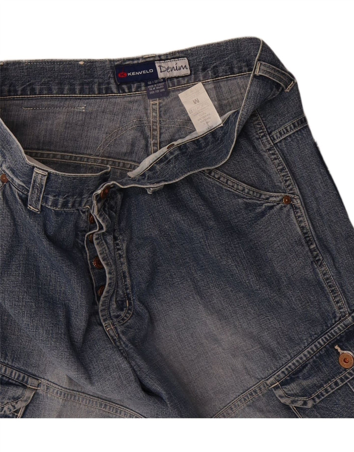 KENVELO Mens Cargo Denim Shorts Medium W30 Blue Cotton