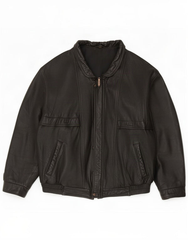 Giacca in pelle vintage da uomo IT 52 XL nera classica